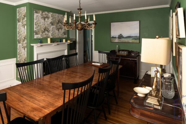 green painted dinning room
